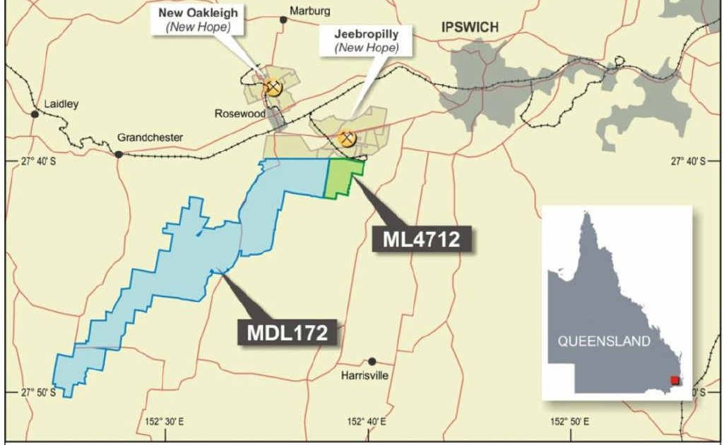 A map of the Ipswich region’s mining leases released to the Australian Stock Exchange by OGL. A map of the Ipswich region’s mining leases released to the Australian Stock Exchange by OGL.